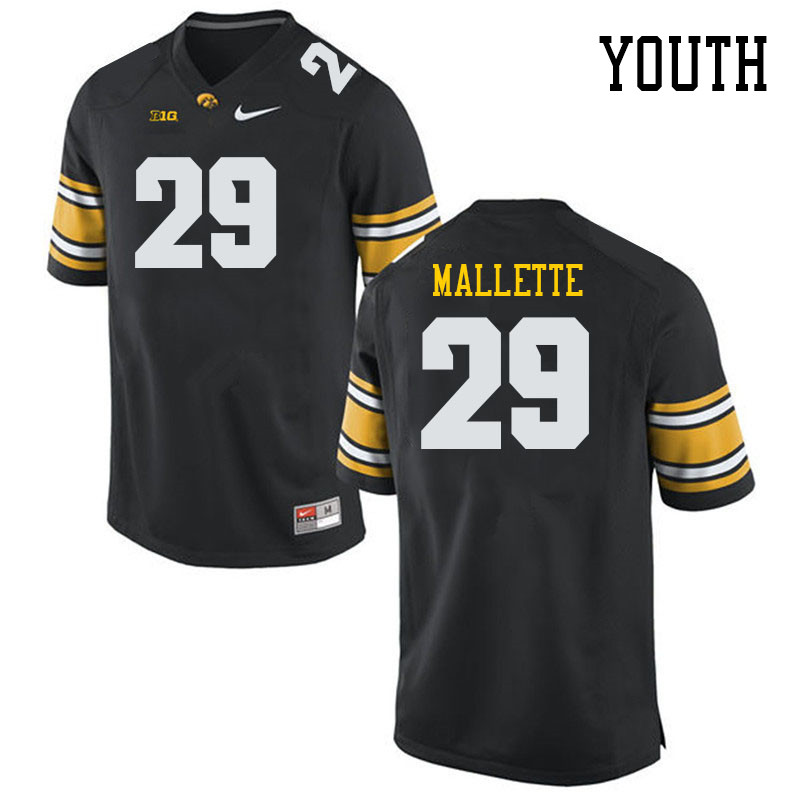 Youth #29 Judah Mallette Iowa Hawkeyes College Football Jerseys Stitched Sale-Black